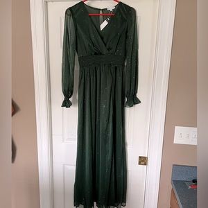 NWT Baltic Born glitter long sleeve emerald green maxi dress